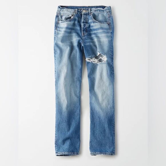 American Eagle 90’s Boyfriend high waisted Distressed Straight Leg Jeans Size 10 - Picture 7 of 13